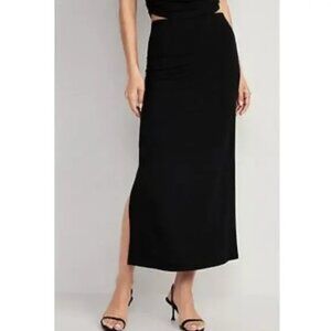 NWT Old Navy Womens Maxi Skirt Medium High Waisted Pull On Slit Black
